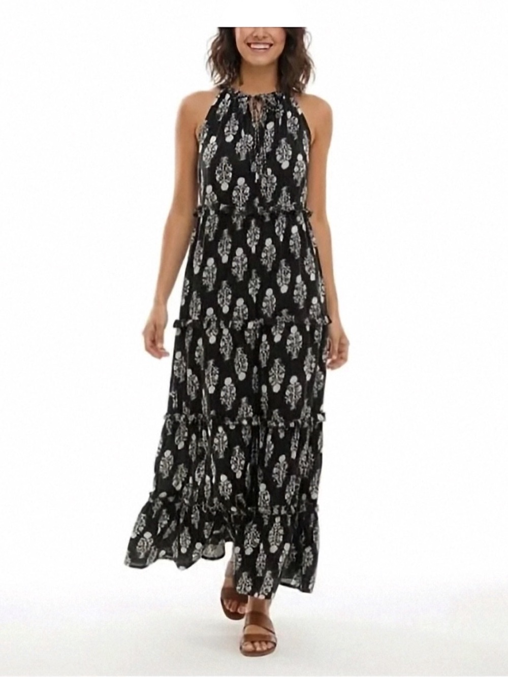 Caroline Constas Black and White Printed Halter Maxi Dress